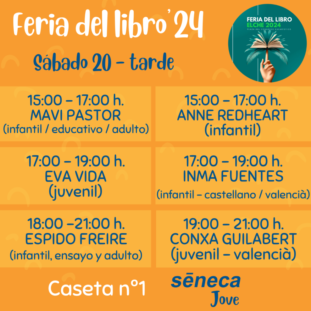 Feria del Libro Elche 2024. firmas en Sèneca Jove sábado por la tarde con Espido Freire.
