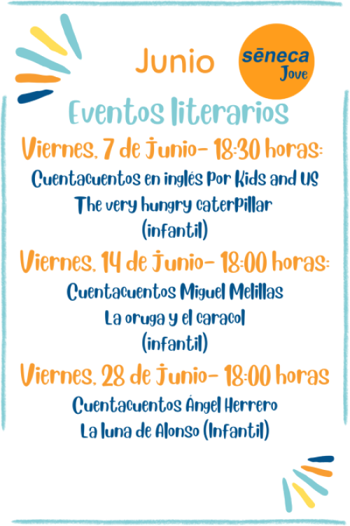 Cartel de los cuentacuentos en Sèneca Jove en Junio