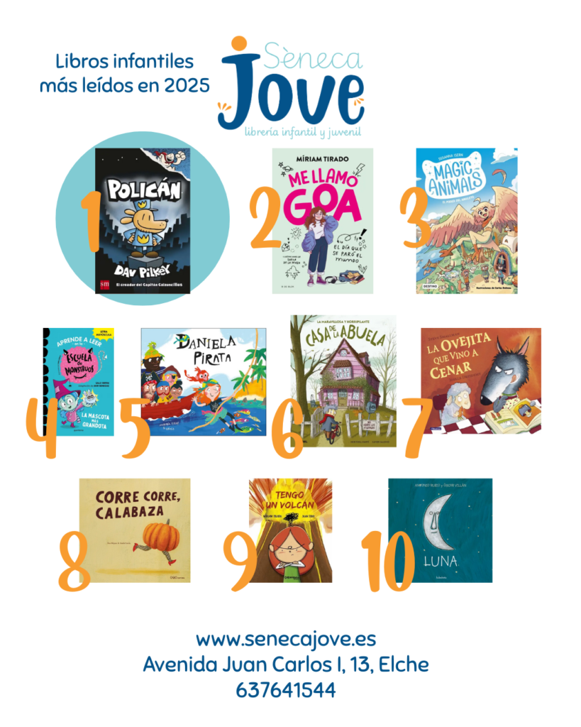 POrtadas de los libros infantiles más vendidos del 2025 en Sèneca Jove